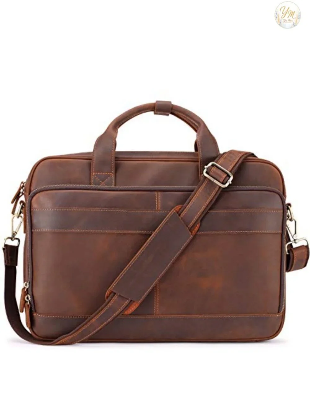 Full Grain Leather Briefcase for Men, 15.6 Inch Laptop Business Messenger Bag